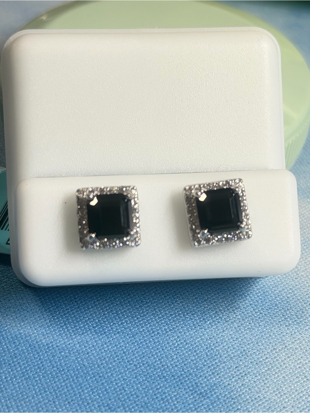 Classic 6mm Black Onyx Stones with CZ Halo Stud Earrings -push back, 2.72 CTTW